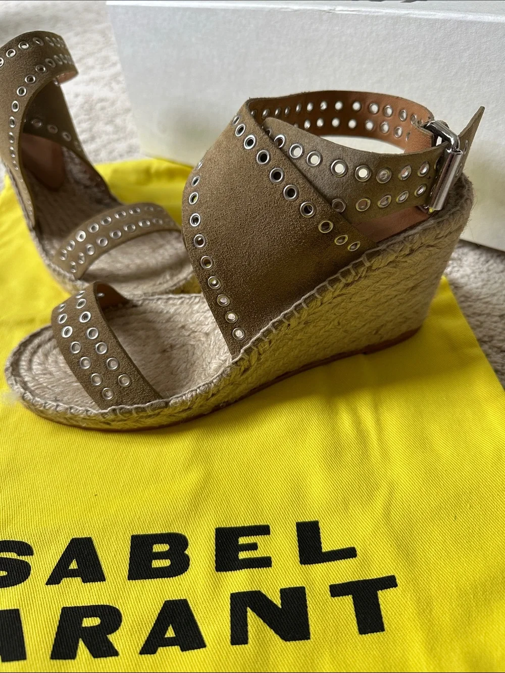 Isabel Marant Brown Leather Studded Espadrille Wedge Sandals